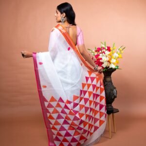 Kayaaz Women's  cotton White Saree  With Unstitched Blouse Piece - Image 2
