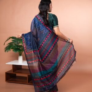 Kayaaz Women's  chanderi Dark navy blue Saree  With Unstitched Blouse Piece - Image 2