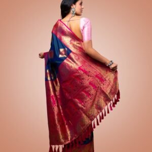 Kayaaz Women's Silk Navy blue Saree  With Unstitched Blouse Piece - Image 2
