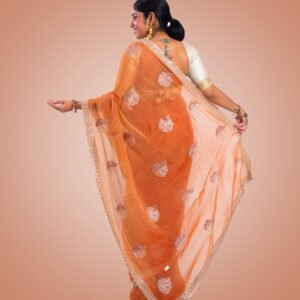 Kayaaz Women's Chiffon Peach Saree  With Unstitched Blouse Piece - Image 2