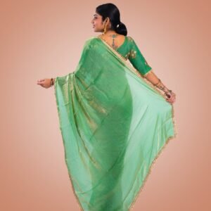 Kayaaz Women's Georgette Mint green Saree  With Unstitched Blouse Piece - Image 2