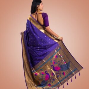 Kayaaz Women's Paithani Purple Saree  With Unstitched Blouse Piece - Image 2