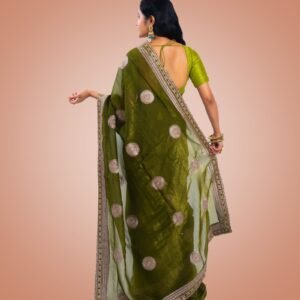 Kayaaz Women's Fancy Army green Saree  With Unstitched Blouse Piece - Image 2