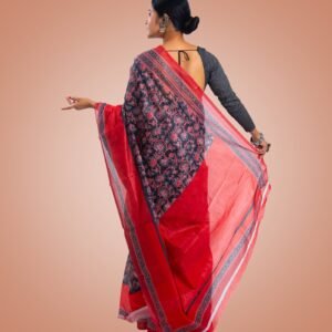 Kayaaz Women's  Linen Black Saree  With Unstitched Blouse Piece - Image 2