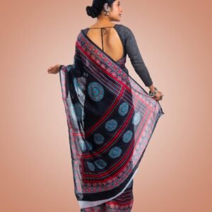 Kayaaz Women's  chanderi Navy Blue Saree  With Unstitched Blouse Piece - Image 2