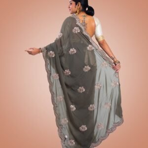 Kayaaz Women's Chiffon olive Saree  With Unstitched Blouse Piece - Image 2