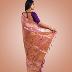 Kayaaz Women's  Mashru silk Mauve Pink  Saree  With Unstitched Blouse Piece - Image 2