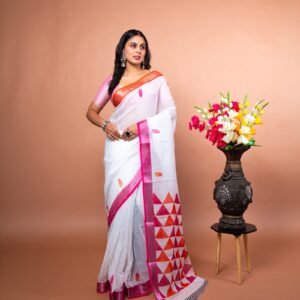 Kayaaz Women's  cotton White Saree  With Unstitched Blouse Piece - Image 3