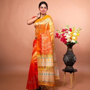 Kayaaz Women's  Bhagalpuri semi silk orange  Saree  With Unstitched Blouse Piece - Image 2