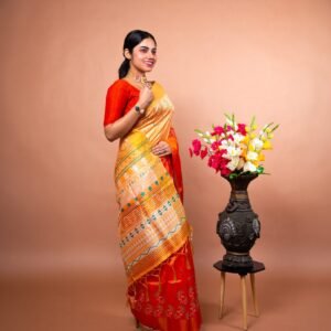 Kayaaz Women's  Bhagalpuri semi silk orange  Saree  With Unstitched Blouse Piece - Image 3
