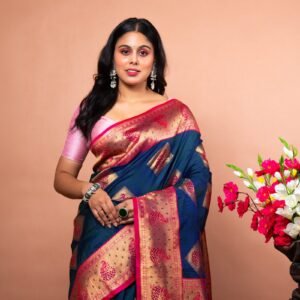 Kayaaz Women's Silk Navy blue Saree  With Unstitched Blouse Piece - Image 5