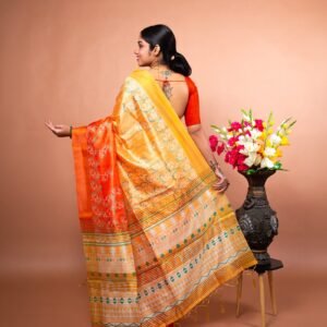Kayaaz Women's  Bhagalpuri semi silk orange  Saree  With Unstitched Blouse Piece - Image 4