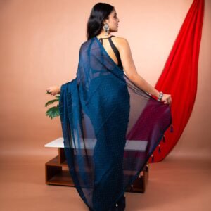 Kayaaz Women's Fancy Peacock blue  Saree  With Unstitched Blouse Piece - Image 2