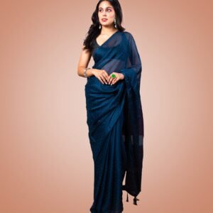 Kayaaz Women's Fancy Peacock blue  Saree  With Unstitched Blouse Piece - Image 3