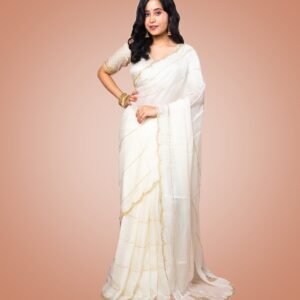Kayaaz Women's Chiffon White Saree  With Unstitched Blouse Piece - Image 4