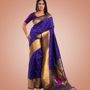 Kayaaz Women's Paithani Purple Saree  With Unstitched Blouse Piece - Image 3