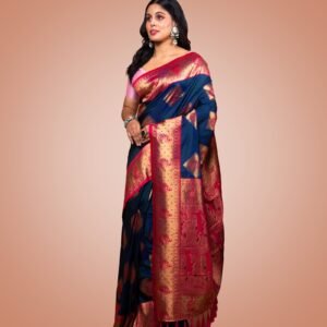 Kayaaz Women's Silk Navy blue Saree  With Unstitched Blouse Piece - Image 6