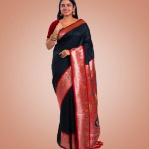 Kayaaz Women's Silk Black  Saree  With Unstitched Blouse Piece - Image 1