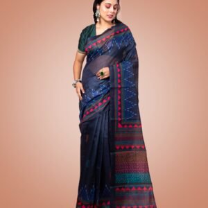 Kayaaz Women's  chanderi Dark navy blue Saree  With Unstitched Blouse Piece - Image 4
