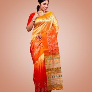 Kayaaz Women's  Bhagalpuri semi silk orange  Saree  With Unstitched Blouse Piece - Image 5