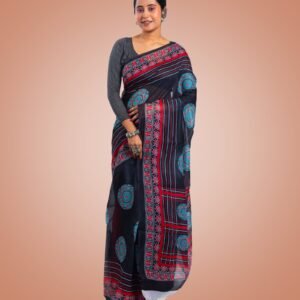 Kayaaz Women's  chanderi Navy Blue Saree  With Unstitched Blouse Piece - Image 1
