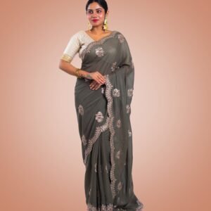 Kayaaz Women's Chiffon olive Saree  With Unstitched Blouse Piece - Image 3