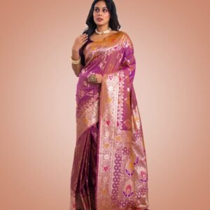 Kayaaz Women's  Mashru silk Mauve Pink  Saree  With Unstitched Blouse Piece - Image 3