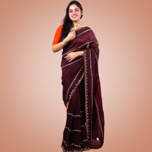 Kayaaz Women's Georgette Dark Maroon  Saree  With Unstitched Blouse Piece - Image 3
