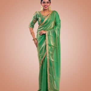Kayaaz Women's Georgette Mint green Saree  With Unstitched Blouse Piece - Image 4