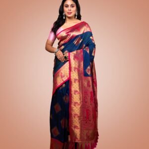 Kayaaz Women's Silk Navy blue Saree  With Unstitched Blouse Piece - Image 1