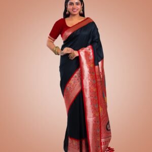 Kayaaz Women's Silk Black  Saree  With Unstitched Blouse Piece - Image 4