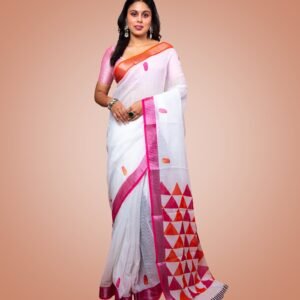 Kayaaz Women's  cotton White Saree  With Unstitched Blouse Piece - Image 1