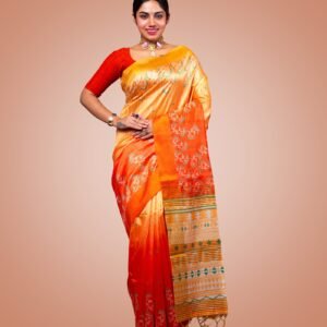 Kayaaz Women's  Bhagalpuri semi silk orange  Saree  With Unstitched Blouse Piece - Image 1
