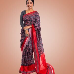 Kayaaz Women's  Linen Black Saree  With Unstitched Blouse Piece - Image 4