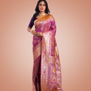 Kayaaz Women's  Mashru silk Mauve Pink  Saree  With Unstitched Blouse Piece - Image 1