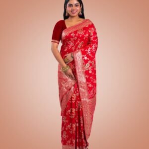 Kayaaz Women's  Mashrukatan silk Rani pink Saree  With Unstitched Blouse Piece - Image 1