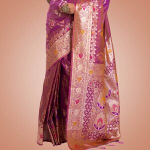 Kayaaz Women's  Mashru silk Mauve Pink  Saree  With Unstitched Blouse Piece - Image 5