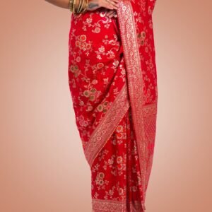 Kayaaz Women's  Mashrukatan silk Rani pink Saree  With Unstitched Blouse Piece - Image 5