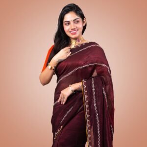 Kayaaz Women's Georgette Dark Maroon  Saree  With Unstitched Blouse Piece - Image 5