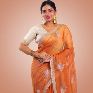 Kayaaz Women's Chiffon Peach Saree  With Unstitched Blouse Piece - Image 5