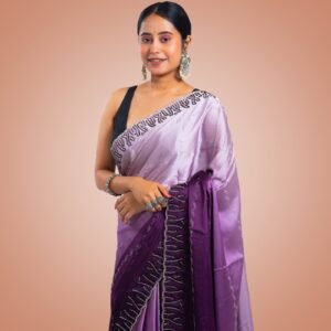 Kayaaz Women's Georgette Pastel Purple Saree  With Unstitched Blouse Piece - Image 6