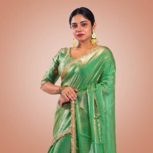 Kayaaz Women's Georgette Mint green Saree  With Unstitched Blouse Piece - Image 5