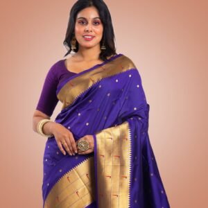 Kayaaz Women's Paithani Purple Saree  With Unstitched Blouse Piece - Image 5