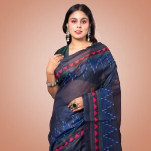 Kayaaz Women's  chanderi Dark navy blue Saree  With Unstitched Blouse Piece - Image 6