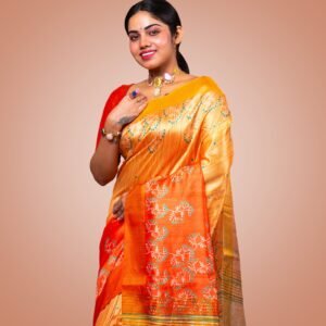 Kayaaz Women's  Bhagalpuri semi silk orange  Saree  With Unstitched Blouse Piece - Image 7