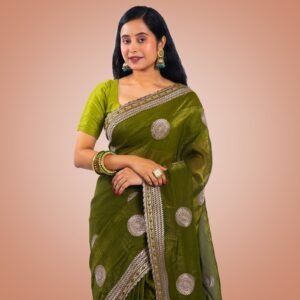 Kayaaz Women's Fancy Army green Saree  With Unstitched Blouse Piece - Image 5