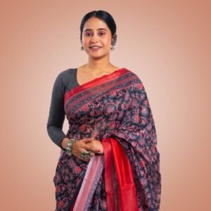 Kayaaz Women's  Linen Black Saree  With Unstitched Blouse Piece - Image 6