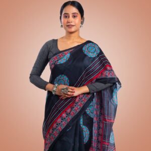 Kayaaz Women's  chanderi Navy Blue Saree  With Unstitched Blouse Piece - Image 5