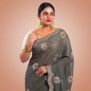 Kayaaz Women's Chiffon olive Saree  With Unstitched Blouse Piece - Image 5