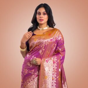 Kayaaz Women's  Mashru silk Mauve Pink  Saree  With Unstitched Blouse Piece - Image 6